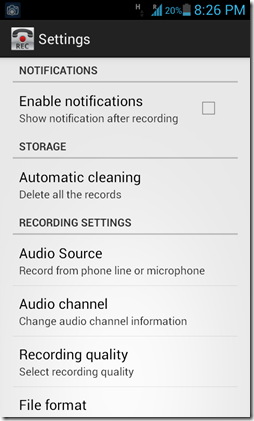 Settings call recorder