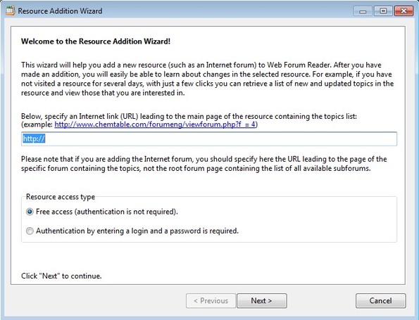 Web Forum Reader adding new resource