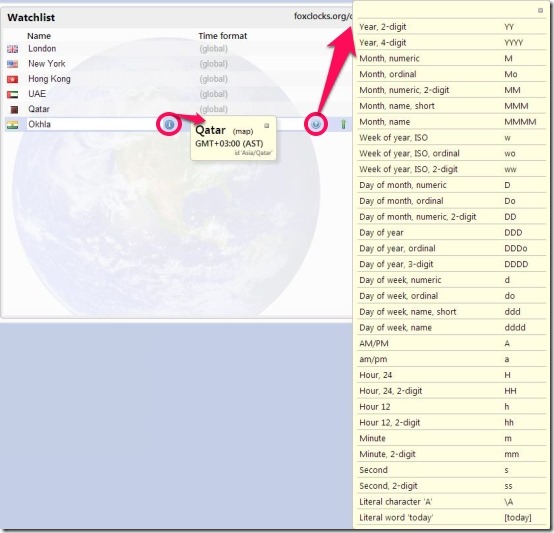 FoxClocks time zone and time format