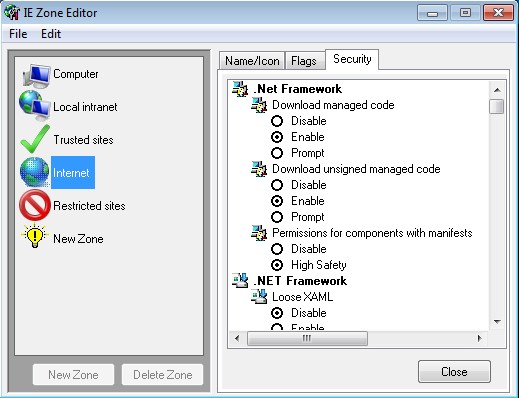 IE Zone Editor editing zones