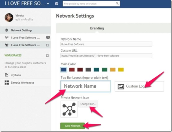 MOOVIA network settings