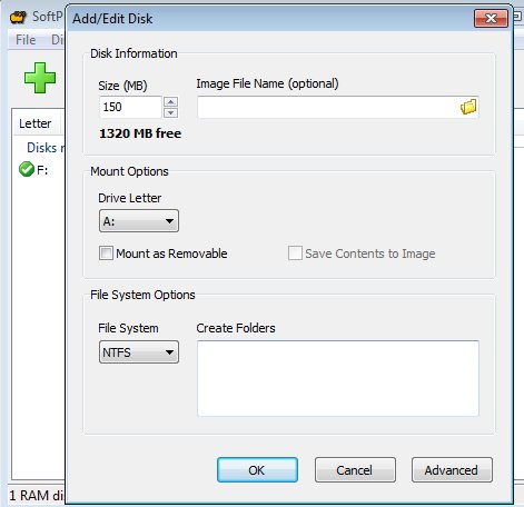 RAM Disk creating RAM drive