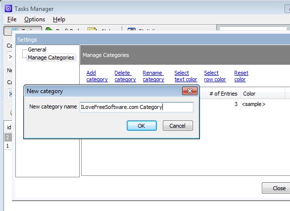 Task Manager adding category