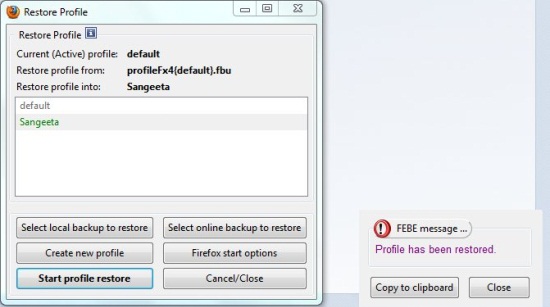 febe profile restore complete
