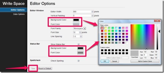 write space editor options