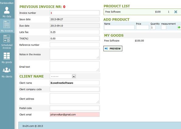 Inv24 creating invoice