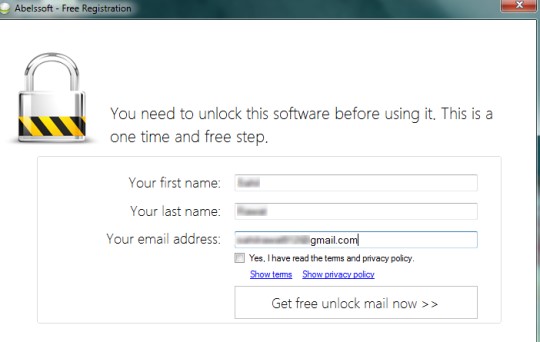 MyKeyFinder- provide name and email address to unlock MyKeyFinder