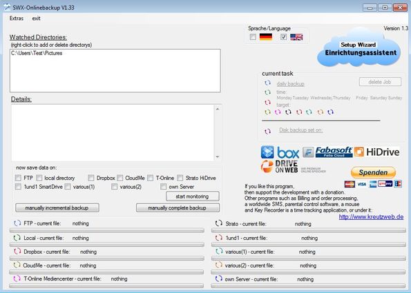 SWX Onlinebackup default window