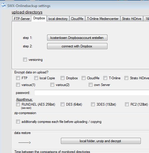 SWX Onlinebackup setting hosting