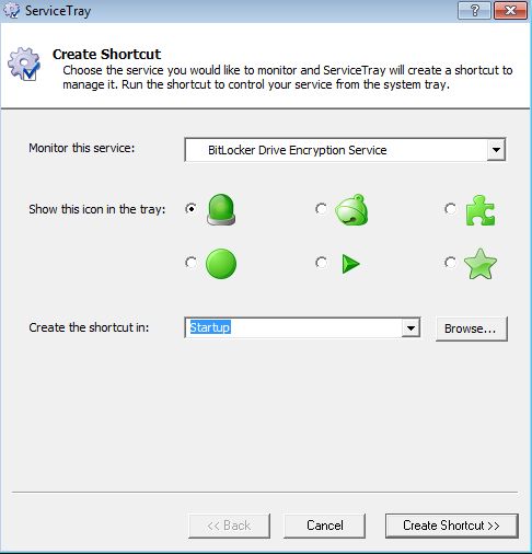 ServiceTray selecting service