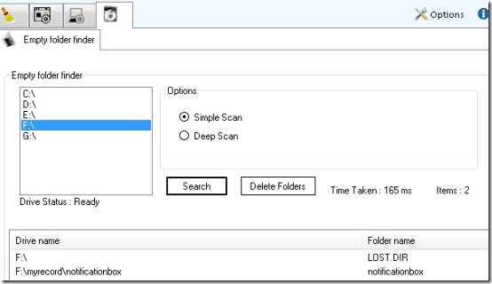 Sys Optimizer- empty folder finder tab