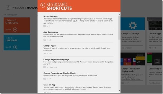 Windows 8 Handbook-keyboard shortcuts