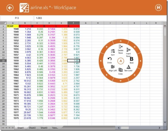 Component One WorkSpace - working on excel sheet