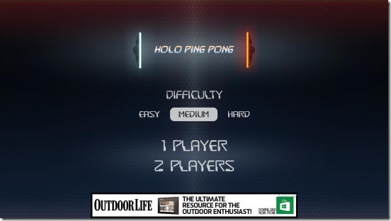 HOLO PING PONG - Main screen