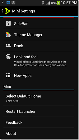 Mini Launcher Settings