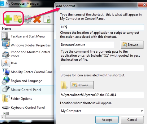 My Computer Manger- add shortcut