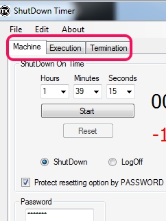 ShutDown Timer- main tabs