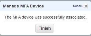 Two Step Authentication in Amazon Web Services- process completed