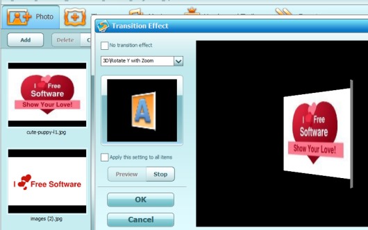 Ainishare Slideshow Video Maker- add transition effect