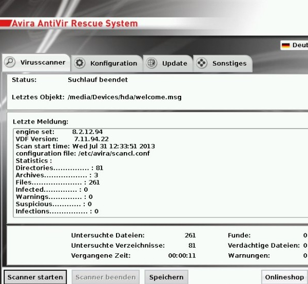 Avira Rescue System working