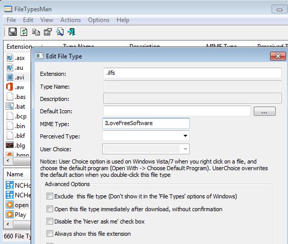 FileTypesMan - Editing File Type