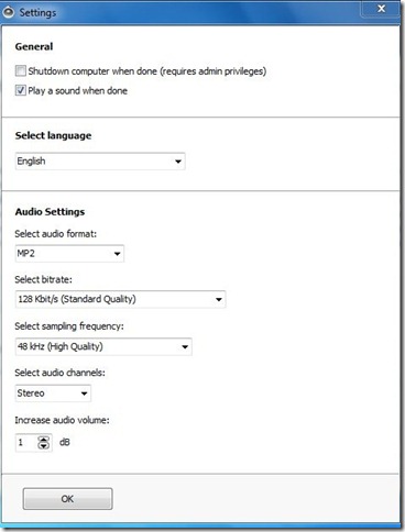 Free Adio Converter-audio converter-Settings menu