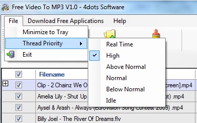 Free Video To MP3 converter- select thread priority