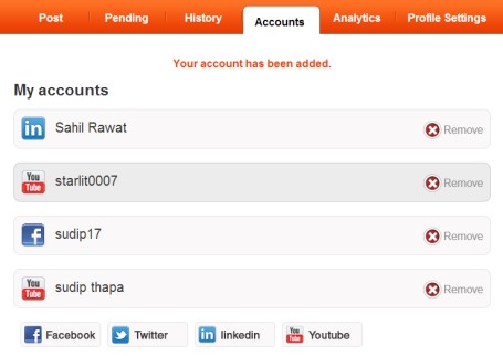 MySocialPost- add accounts