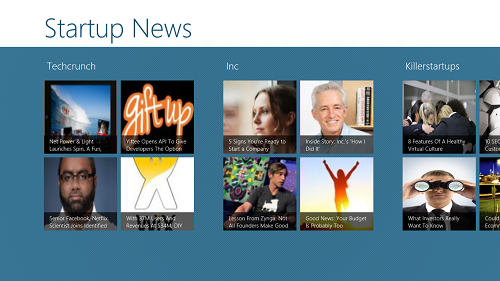 StartupNews - Windows 8 News App - Main Screen