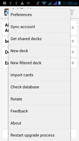 AnkiDroid- menu options