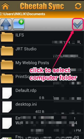 Cheetah Sync- select pc folder for sync