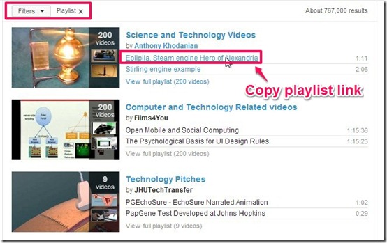 Copy YouTube Playlists-copy link