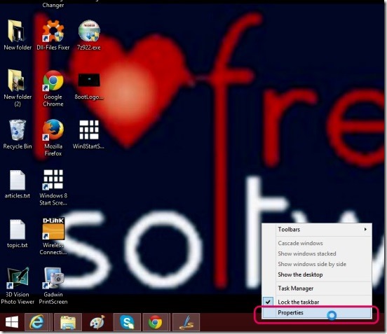 Disable Windows 8.1 Charms - opening taskbar properties