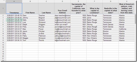 Flubaroo-online grading tool-spreadsheet