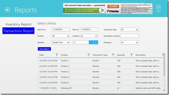 Simple Inventory Control - transaction report