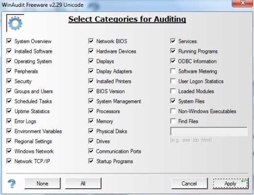 WinAudit- select categories