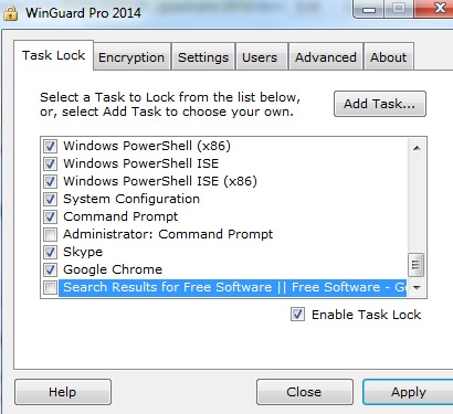 WinGuard Pro 2014- task lock tab