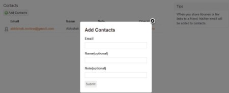 SeaCloud - Cloud Storage - Adding a contact