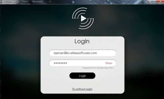 AirStream- login with AirStream-Suite
