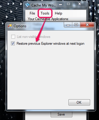 Cache My Work- restore previous Explorer windows