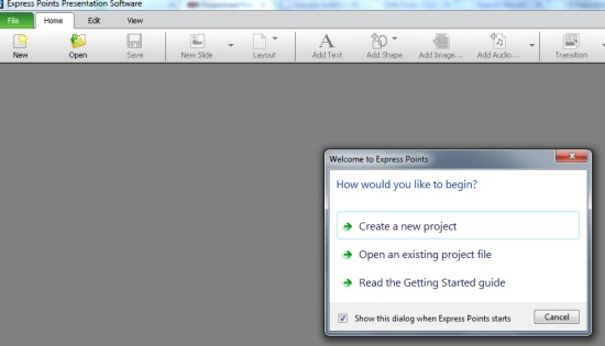 Express Points Presentation Software- start a project