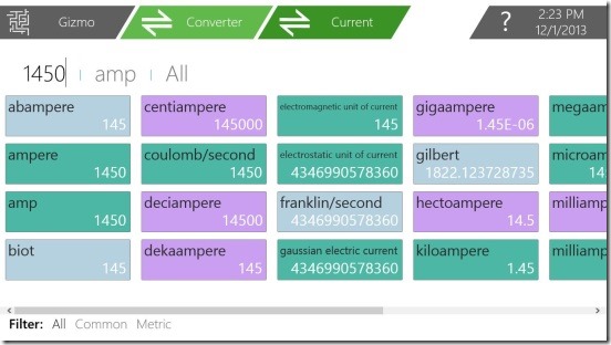 Gizmo - current conversion with All filter