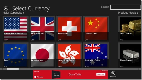 Handy Currency Converter - selecting countries