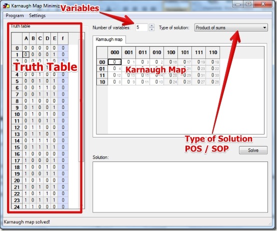 Karnaugh Map Minimizer - User Interface