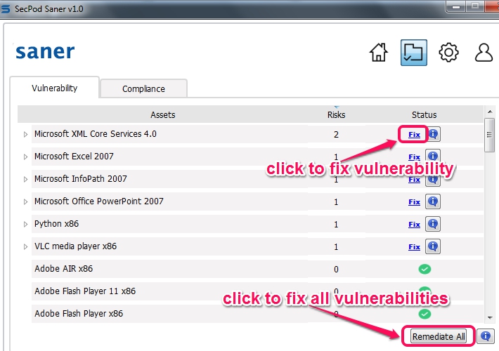 SecPod Saner- fix vulnerabilities