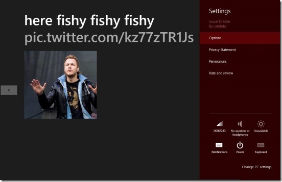 Social Dribble - Windows 8 settings charm
