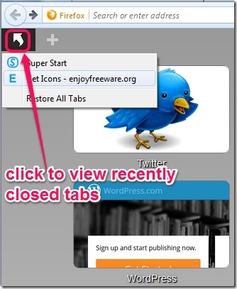 Super Start- view list of recently closed tabs