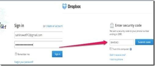 Two Step Authentication in Dropbox