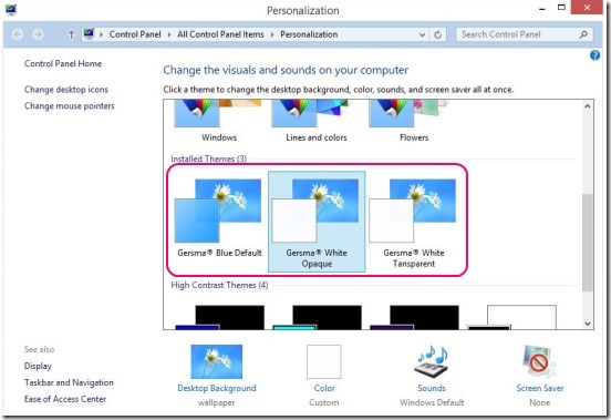 Windows 8 Customization - gersma themes in Personalization window