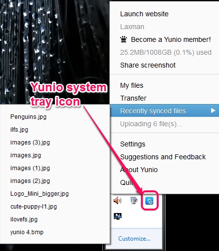 Yunio- tray icon